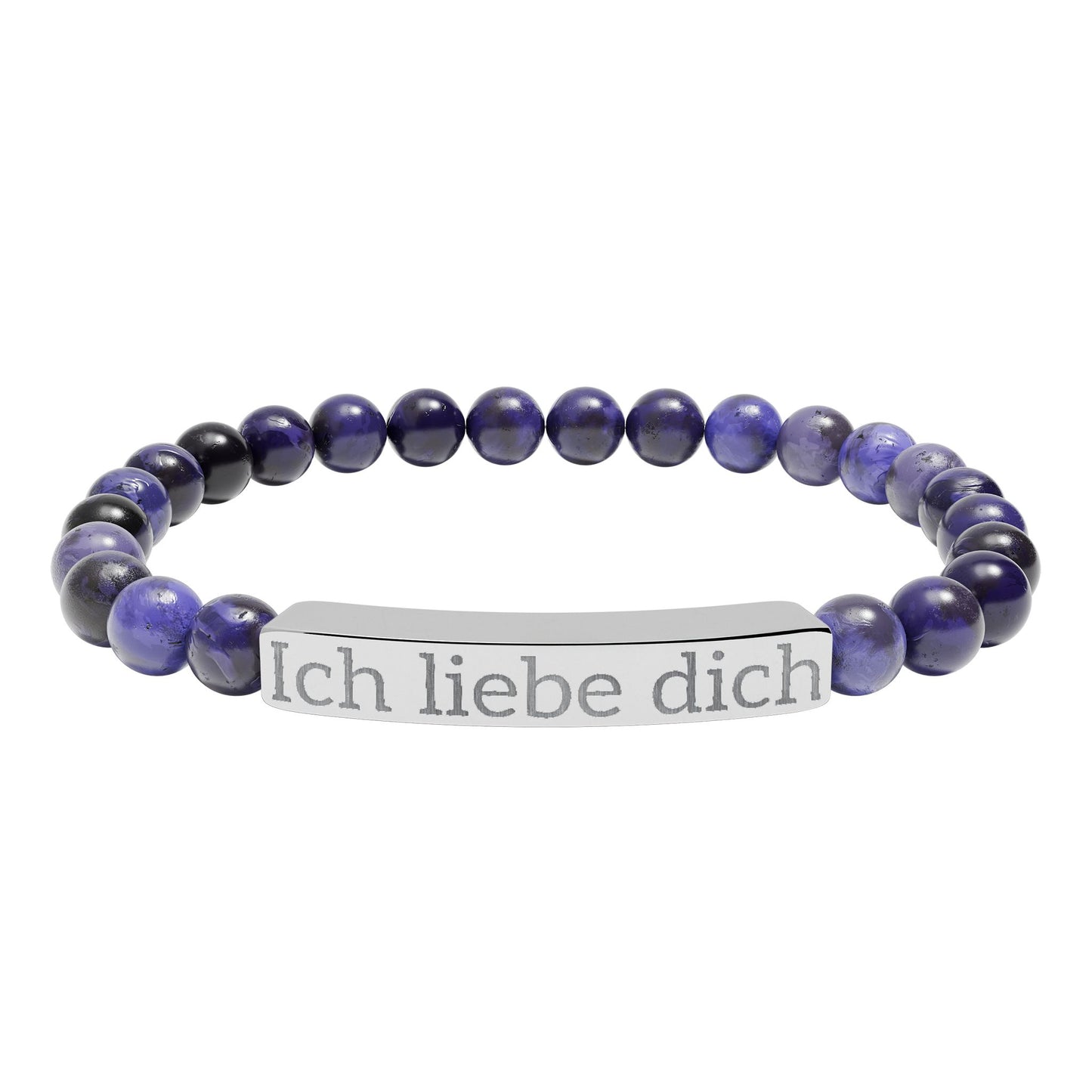 Natural Stone Stretch Bracelet - 'Ich liebe dich' I love You in German