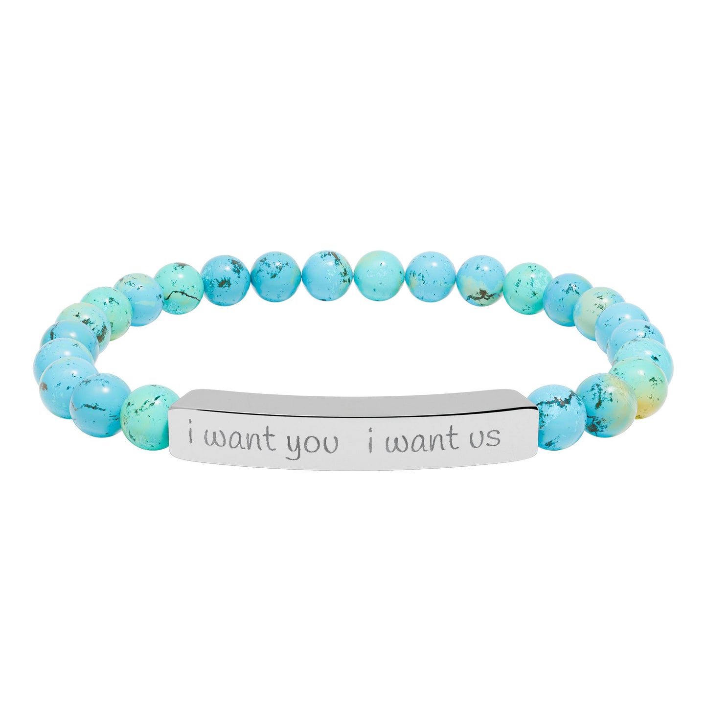 i want you i want us - Natural Stone Bead Stretch Bracelet