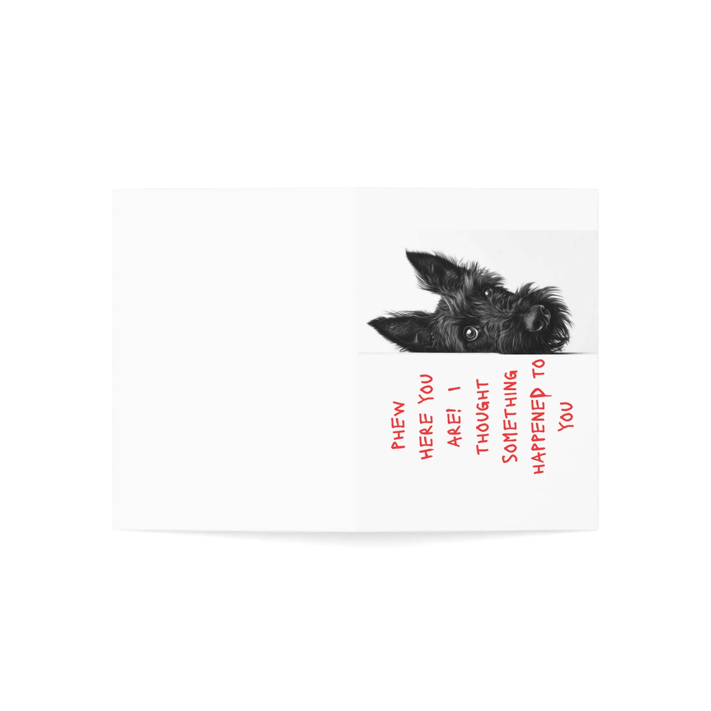 GREETING CARDS 10-PACK- Scottish Terrier "Phew Here You Are" Blank (3.5 in X 4.9 in)