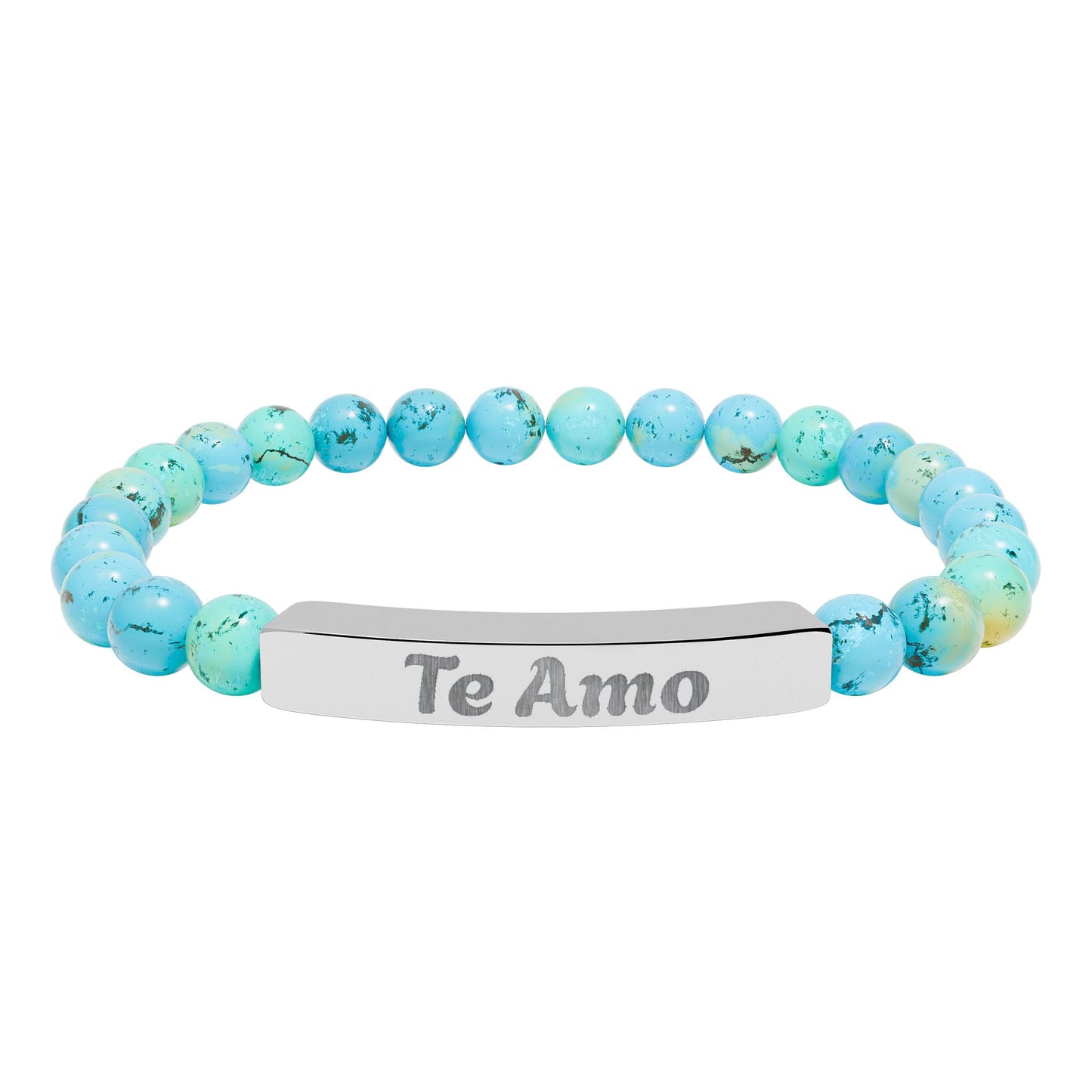 Natural Stone Stretch Bar Bracelet — 'Te Amo' I love You in Spanish