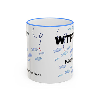 WTFishtank Mug — Funny Fishing Pun Accent Rim & Handle Coffee Cup