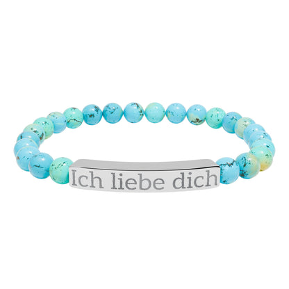 Natural Stone Stretch Bracelet -  'Ich liebe dich'  I love You in German
