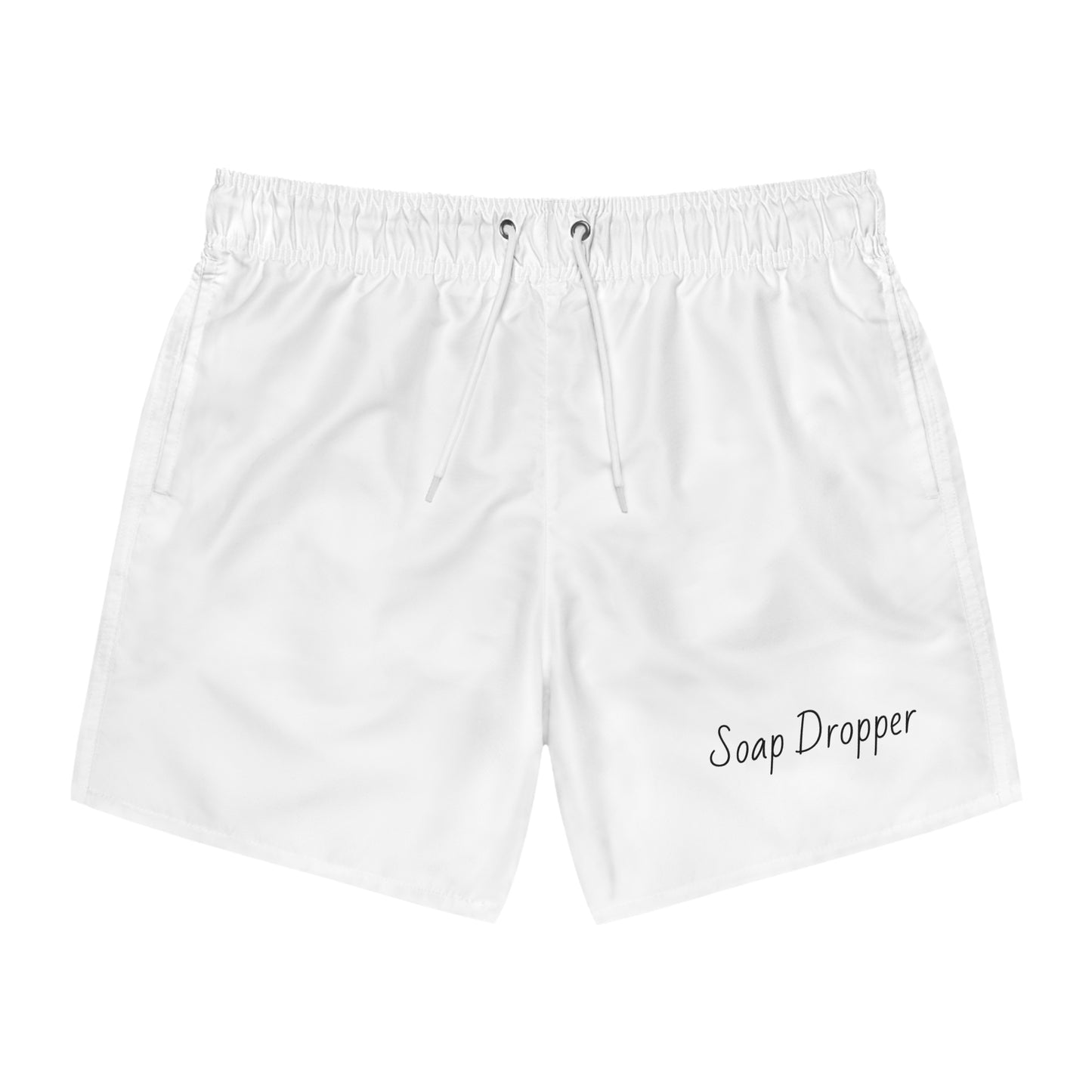 Swim Trunks — White "Soap Dropper" Minimalist Beach Shorts