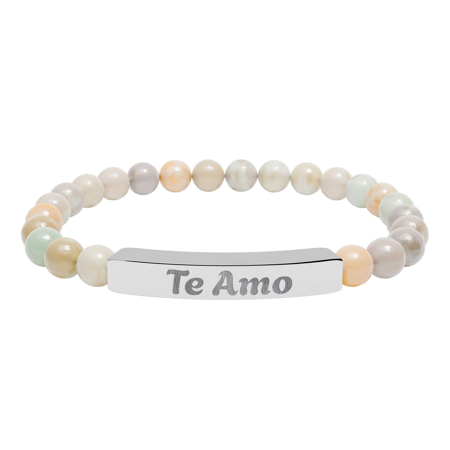 Natural Stone Stretch Bar Bracelet —  'Te Amo'     I love You in Spanish