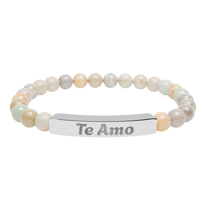Natural Stone Stretch Bar Bracelet —  'Te Amo'     I love You in Spanish