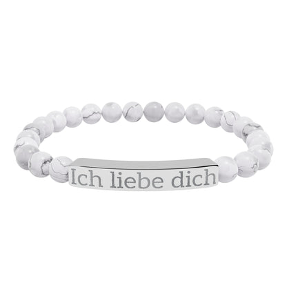 Natural Stone Stretch Bracelet -  'Ich liebe dich'  I love You in German