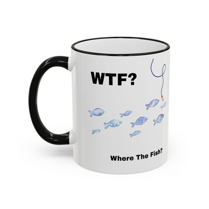 WTFishtank Mug — Funny Fishing Pun Accent Rim & Handle Coffee Cup
