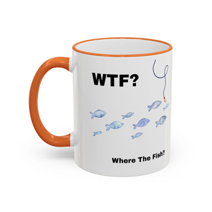 WTFishtank Mug — Funny Fishing Pun Accent Rim & Handle Coffee Cup