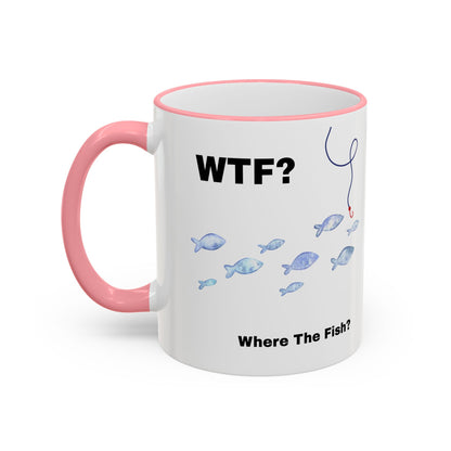 WTFishtank Mug — Funny Fishing Pun Accent Rim & Handle Coffee Cup