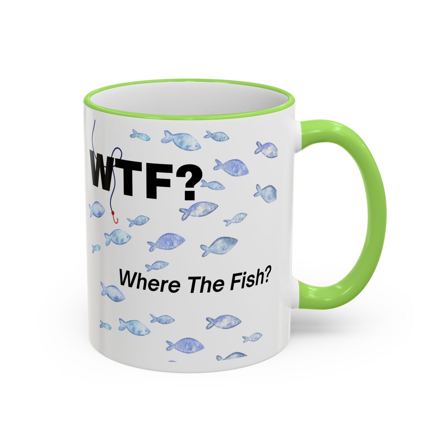 WTFishtank Mug — Funny Fishing Pun Accent Rim & Handle Coffee Cup
