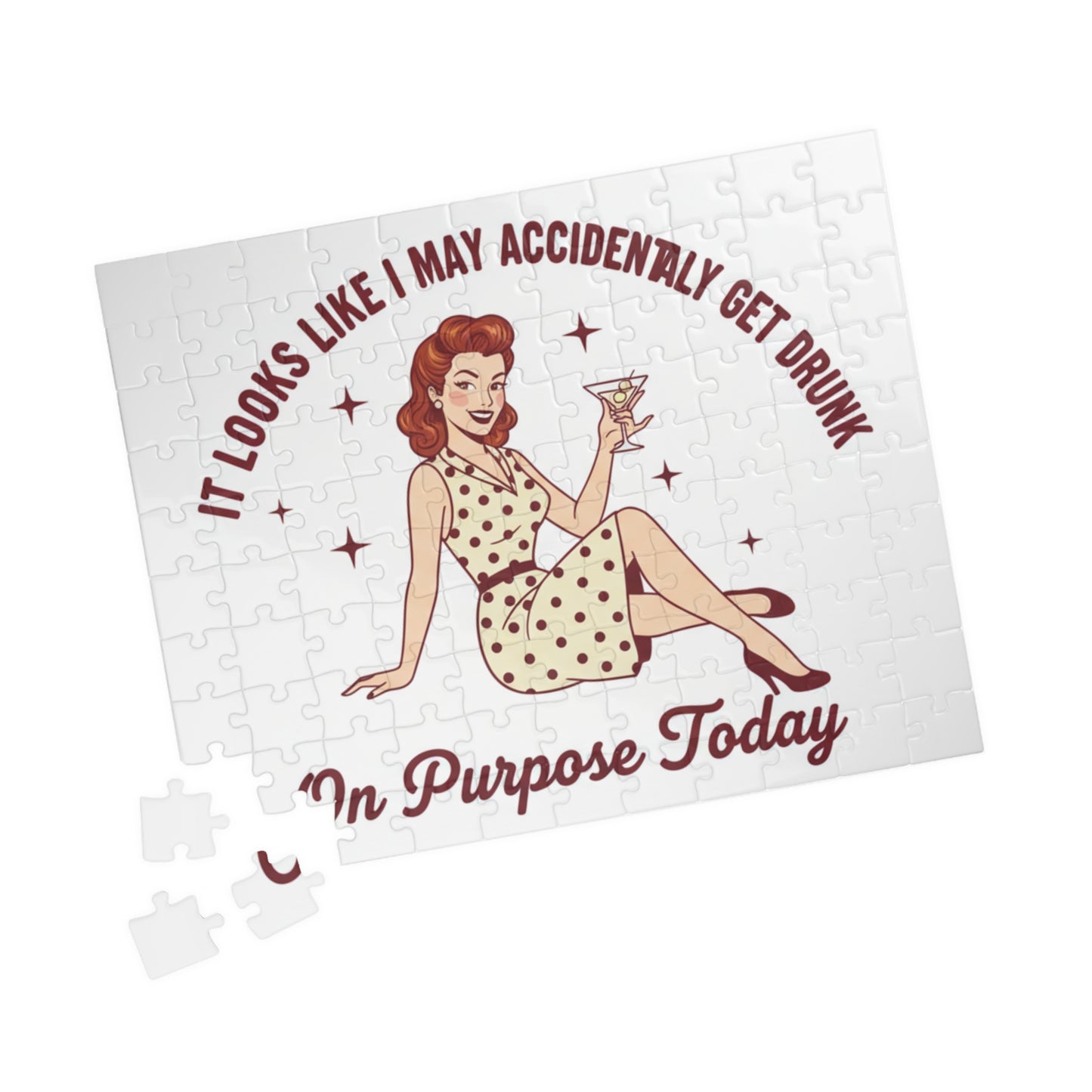 Retro Pin-Up Jigsaw Puzzle — “It Looks Like I May Accidentally Get Drunk On Purpose Today” (100+ pcs)