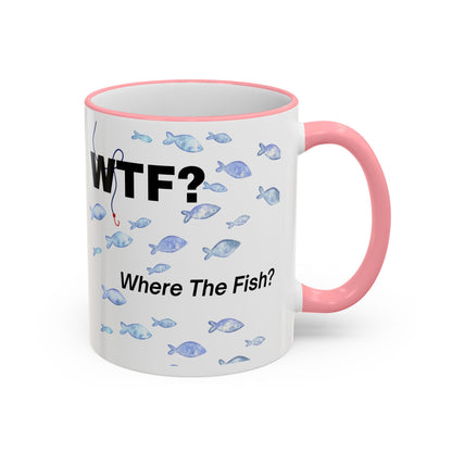 WTFishtank Mug — Funny Fishing Pun Accent Rim & Handle Coffee Cup