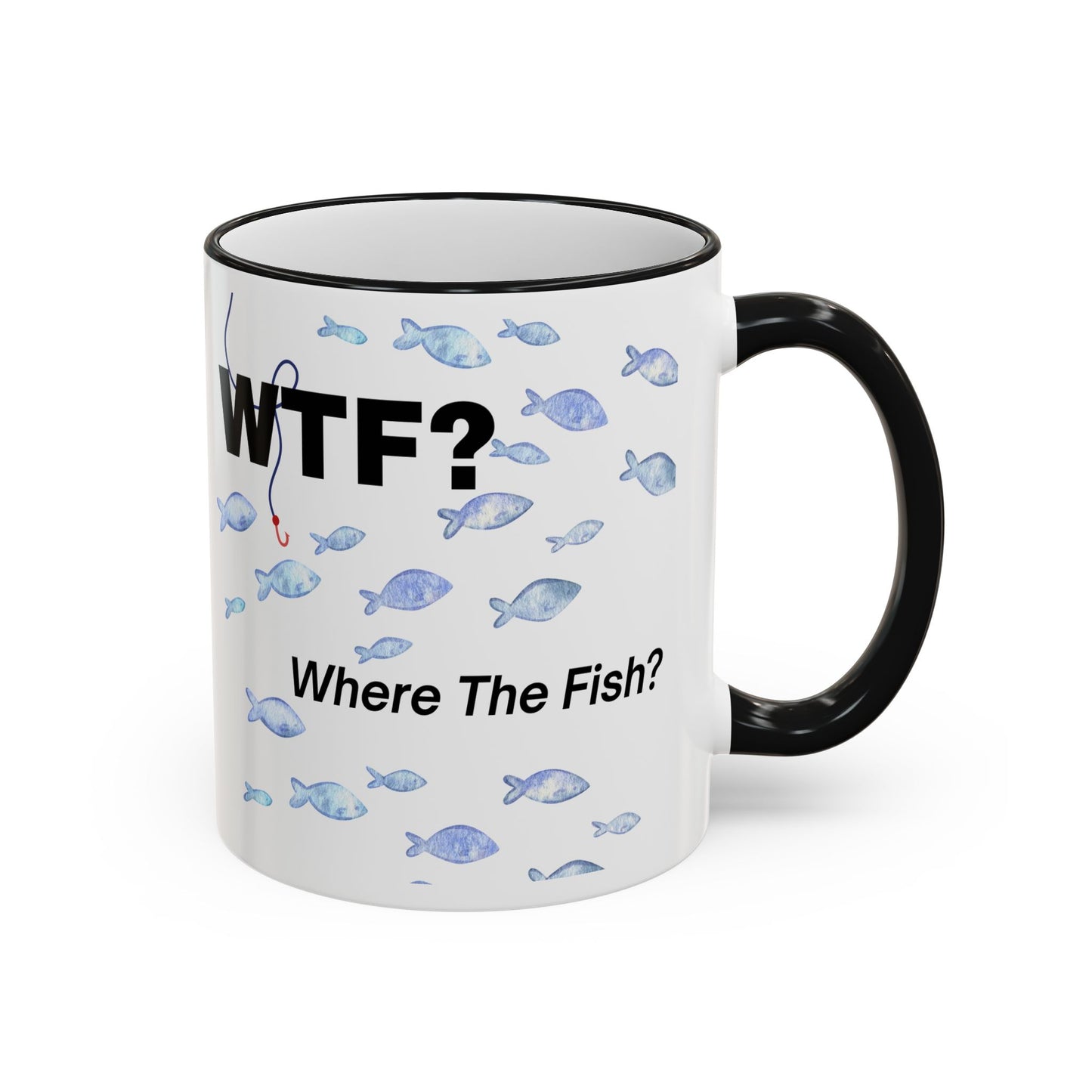 WTFishtank Mug — Funny Fishing Pun Accent Rim & Handle Coffee Cup