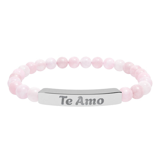 Natural Stone Stretch Bar Bracelet —  'Te Amo'     I love You in Spanish