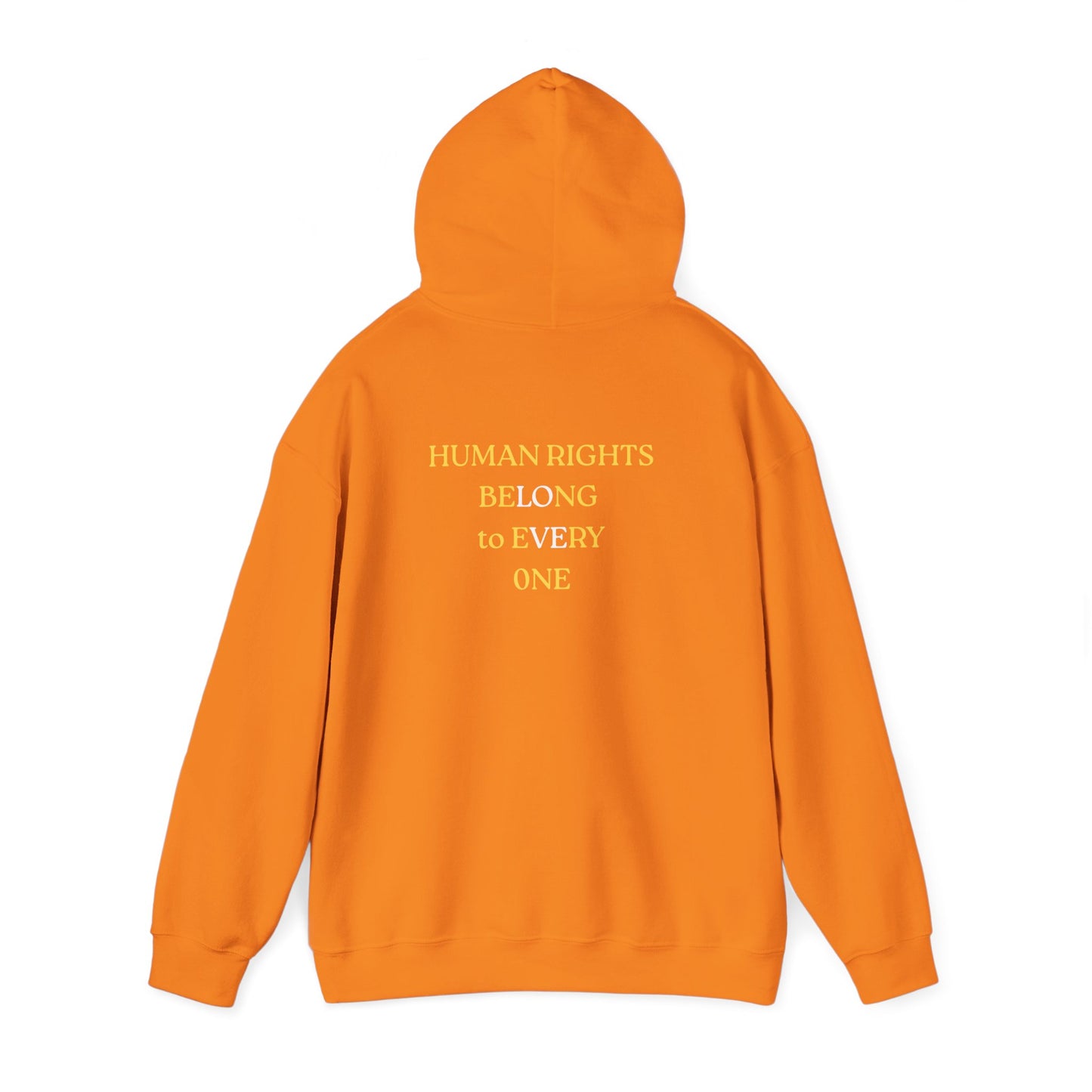 UNISEX HOODIE -  Yellow Heart & 'Human Rights Belong to Everyone' Back & Front Design