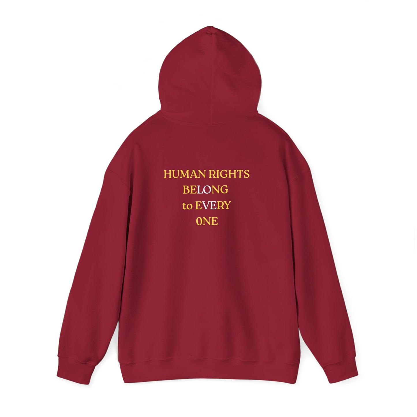 UNISEX HOODIE -  Yellow Heart & 'Human Rights Belong to Everyone' Back & Front Design