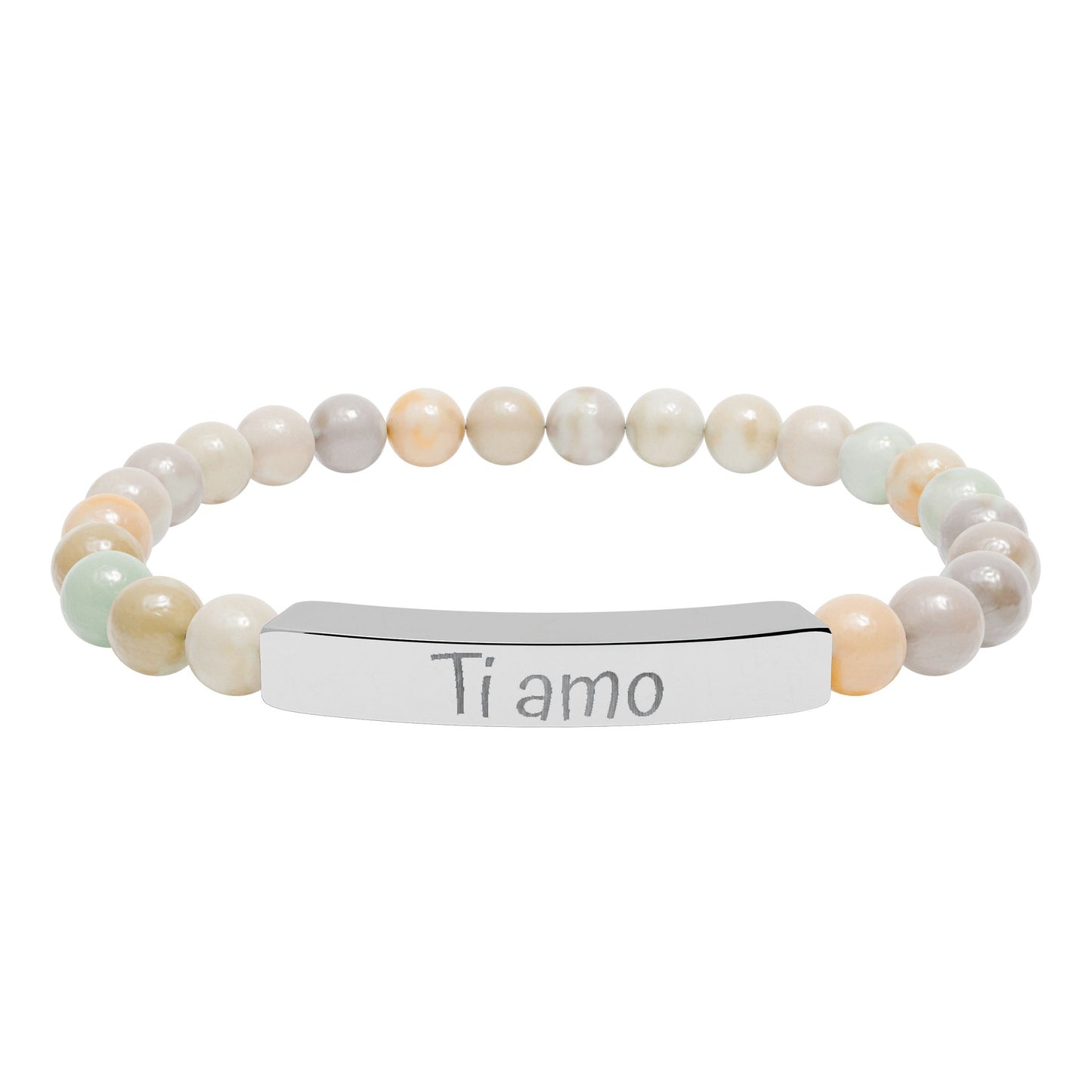 Engraved Natural Stone Stretch Bar Bracelet —  Ti amo (I love You in Italian)
