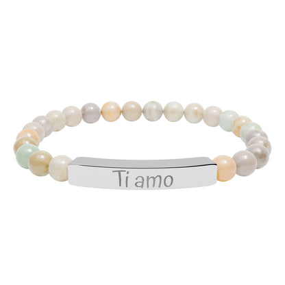 Engraved Natural Stone Stretch Bar Bracelet —  Ti amo (I love You in Italian)
