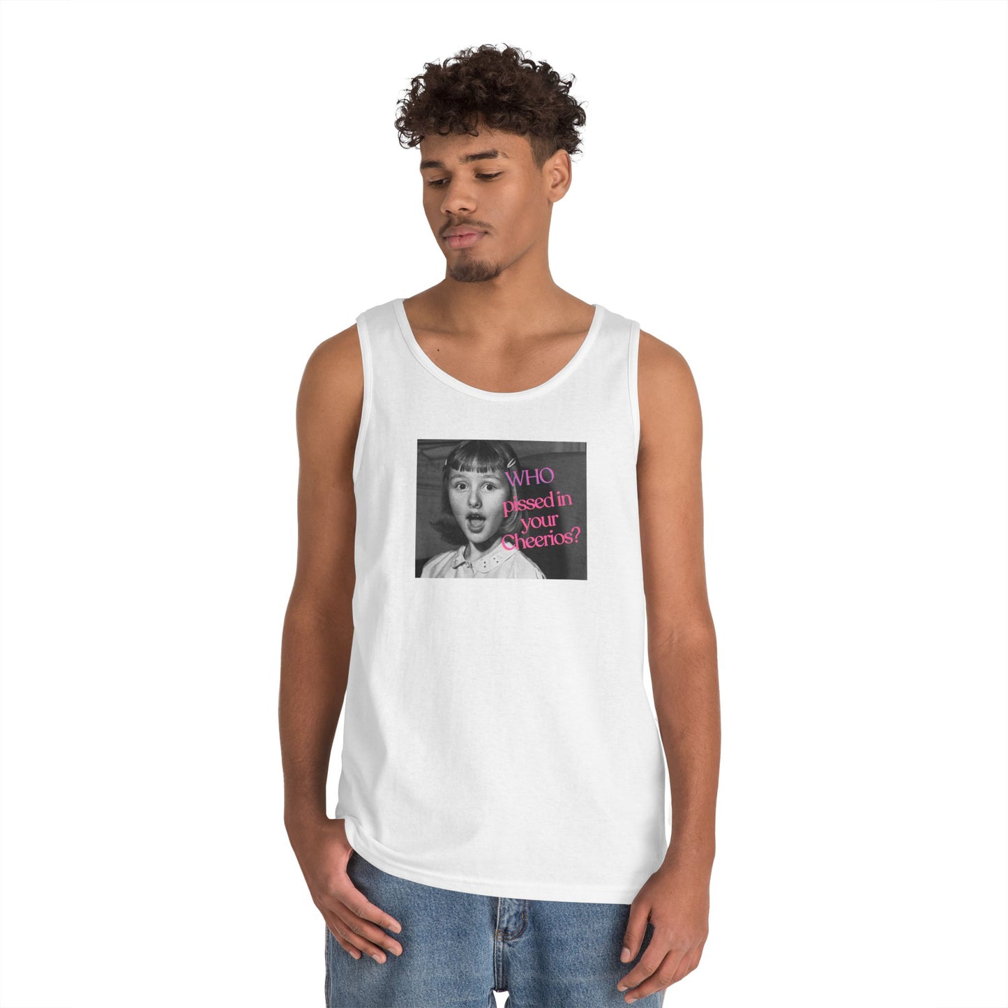 "Who Pissed in your Cheerios?" Retro Photo Graphic Tank