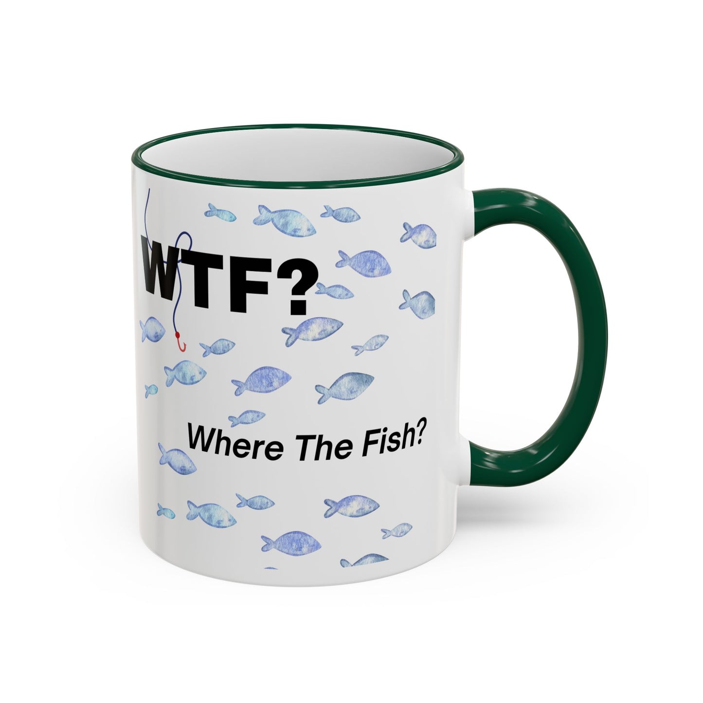 WTFishtank Mug — Funny Fishing Pun Accent Rim & Handle Coffee Cup