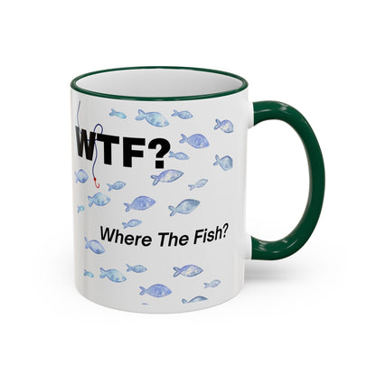 WTFishtank Mug — Funny Fishing Pun Accent Rim & Handle Coffee Cup