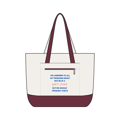 Tote Bag — "The Answers to All My Problems Might Not Be at a Yarn Store" Canvas