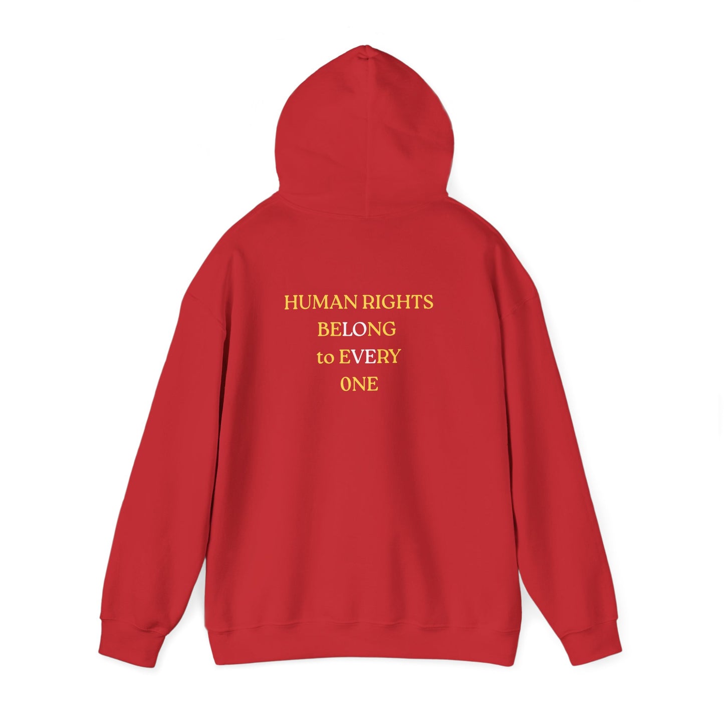 UNISEX HOODIE -  Yellow Heart & 'Human Rights Belong to Everyone' Back & Front Design