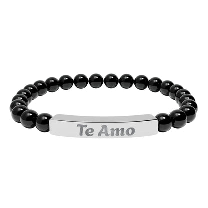 Natural Stone Stretch Bar Bracelet —  'Te Amo'     I love You in Spanish