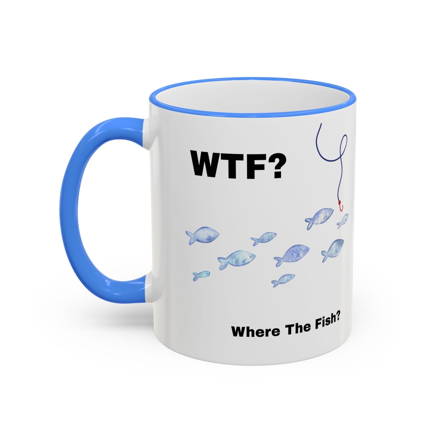WTFishtank Mug — Funny Fishing Pun Accent Rim & Handle Coffee Cup