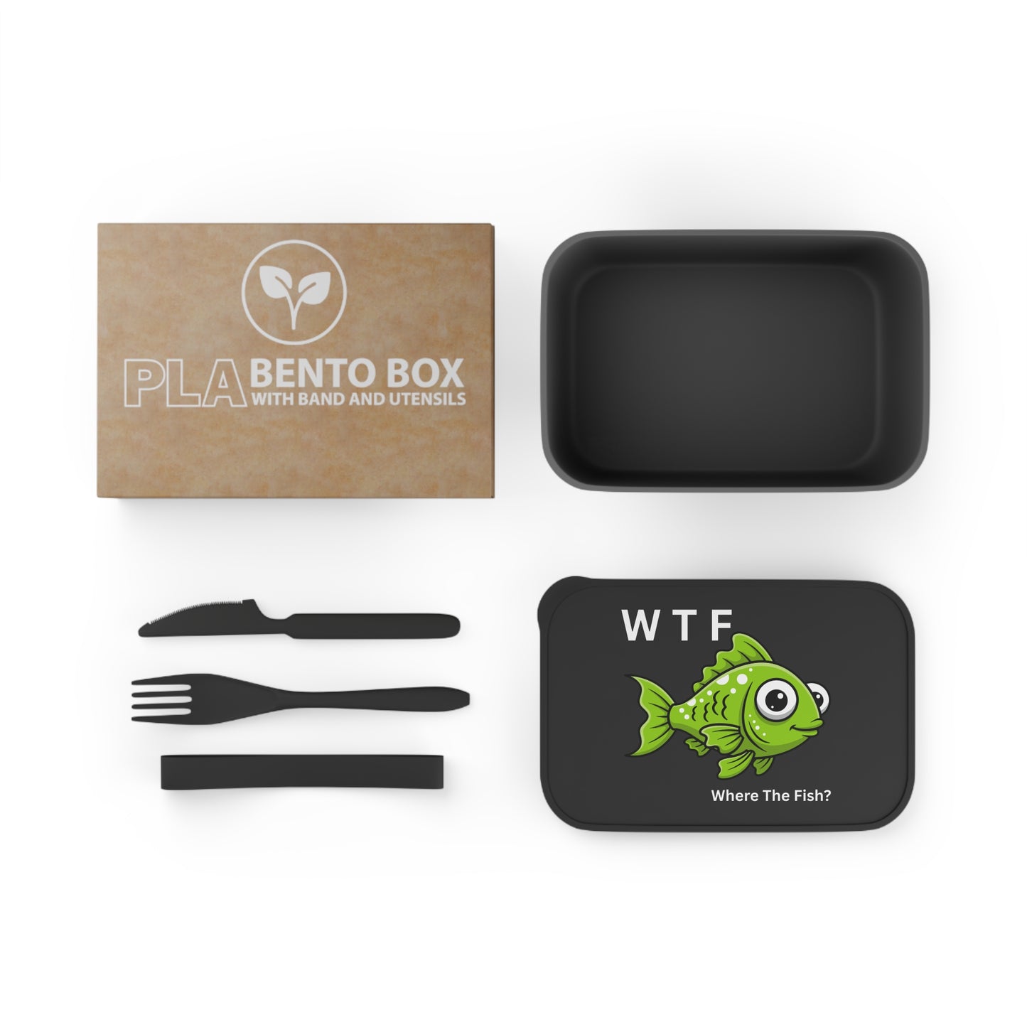 PLA Bento Box — 'WTF Where The Fish?' Lunch Container with Utensils