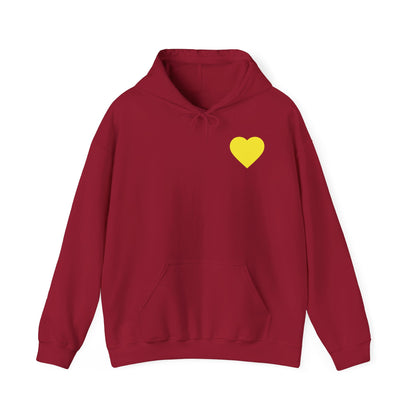 UNISEX HOODIE -  Yellow Heart & 'Human Rights Belong to Everyone' Back & Front Design