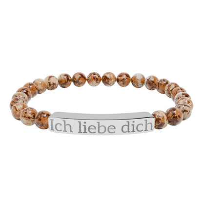 Natural Stone Stretch Bracelet -  'Ich liebe dich'  I love You in German