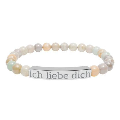 Natural Stone Stretch Bracelet -  'Ich liebe dich'  I love You in German