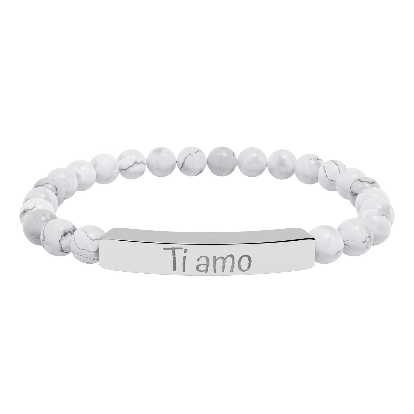 Engraved Natural Stone Stretch Bar Bracelet —  Ti amo (I love You in Italian)