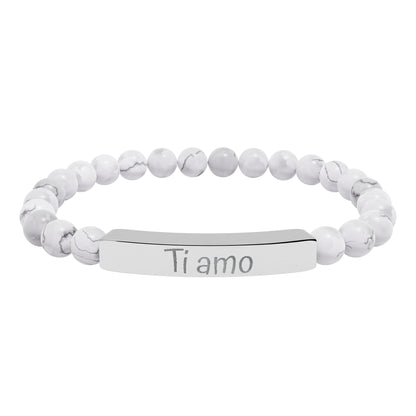 Engraved Natural Stone Stretch Bar Bracelet —  Ti amo (I love You in Italian)