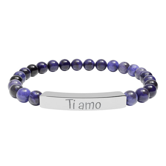Engraved Natural Stone Stretch Bar Bracelet —  Ti amo (I love You in Italian)