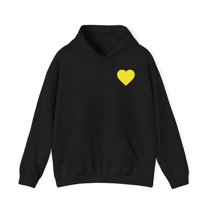 UNISEX HOODIE -  Yellow Heart & 'Human Rights Belong to Everyone' Back & Front Design