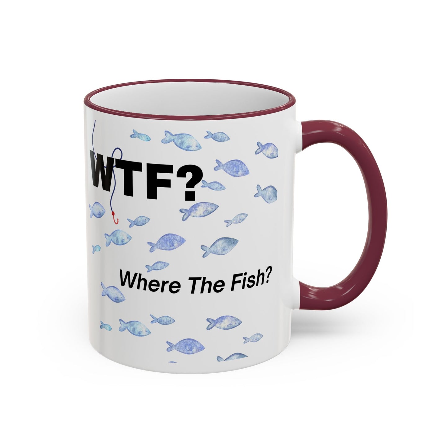 WTFishtank Mug — Funny Fishing Pun Accent Rim & Handle Coffee Cup