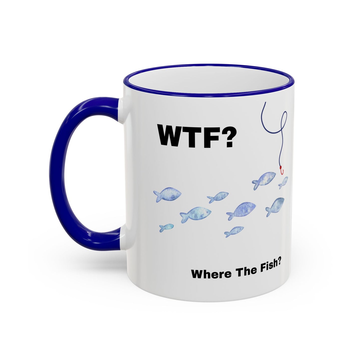 WTFishtank Mug — Funny Fishing Pun Accent Rim & Handle Coffee Cup