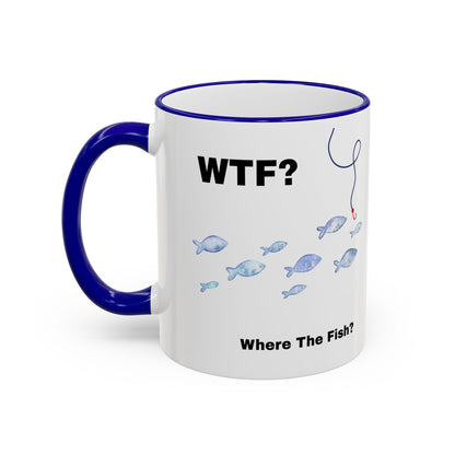 WTFishtank Mug — Funny Fishing Pun Accent Rim & Handle Coffee Cup