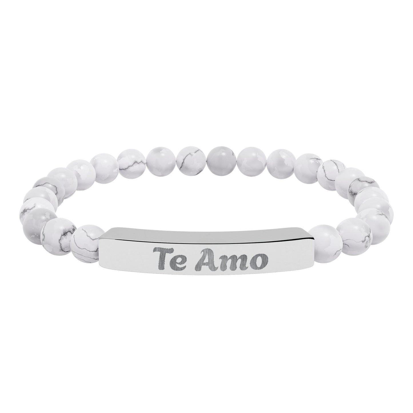 Natural Stone Stretch Bar Bracelet —  'Te Amo'     I love You in Spanish