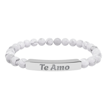 Natural Stone Stretch Bar Bracelet —  'Te Amo'     I love You in Spanish