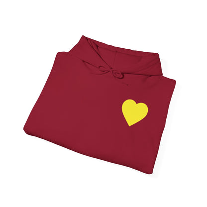 UNISEX HOODIE -  Yellow Heart & 'Human Rights Belong to Everyone' Back & Front Design