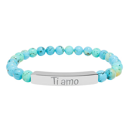 Engraved Natural Stone Stretch Bar Bracelet —  Ti amo (I love You in Italian)