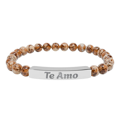 Natural Stone Stretch Bar Bracelet —  'Te Amo'     I love You in Spanish