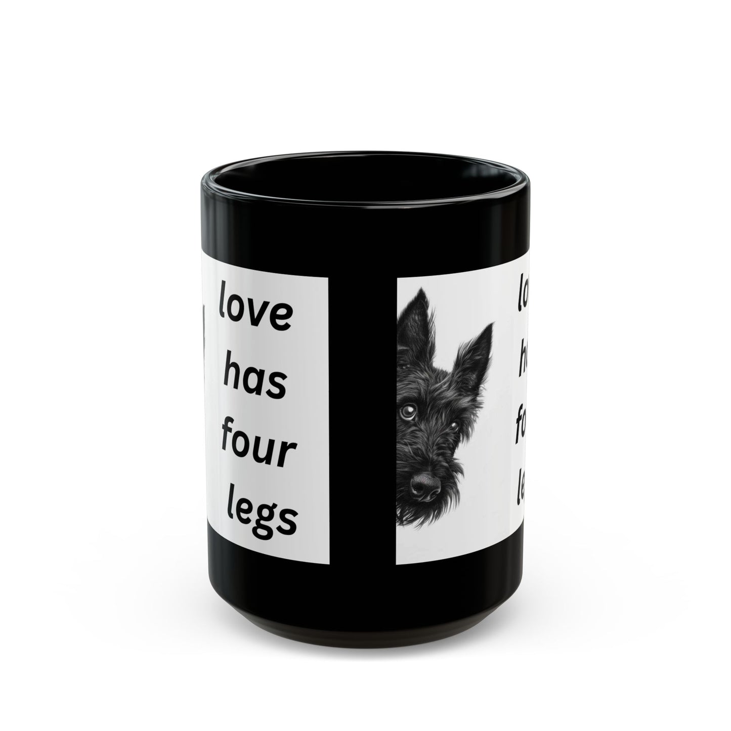 Scottish Terrier Mug — “Love Has Four Legs”