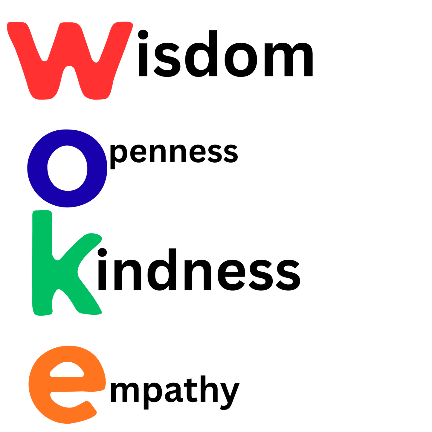 WOKE Long Sleeve Tee — "WISDOM, OPENNESS, KINDNESS, EQUALITY"