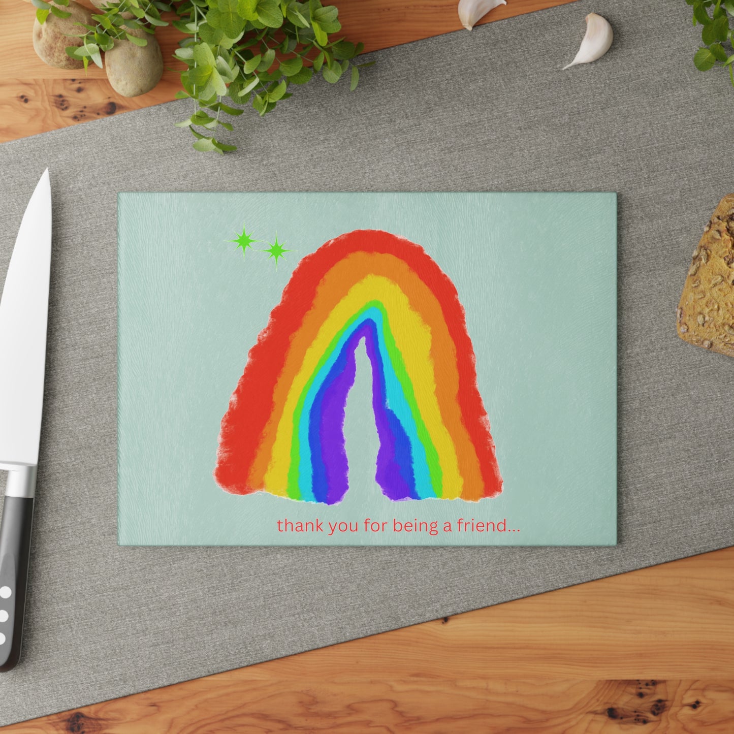 Thank You for Being a Friend Rainbow Glass Cutting Board