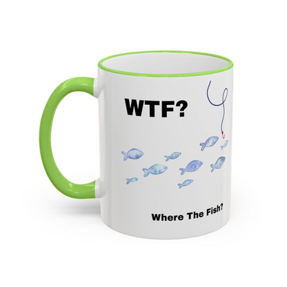 WTFishtank Mug — Funny Fishing Pun Accent Rim & Handle Coffee Cup