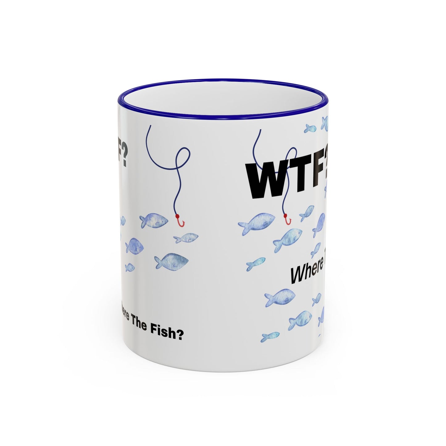 WTFishtank Mug — Funny Fishing Pun Accent Rim & Handle Coffee Cup